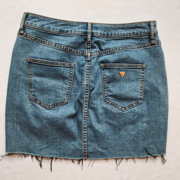 Guess Floral Embroidered Mini Skirt Denim Jean Girly Cute Pink Roses Boho M - Picture 2 of 15